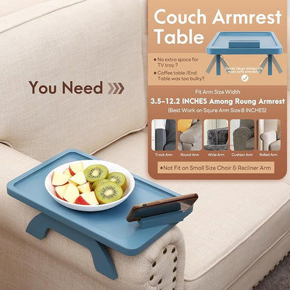 SINWANT Couch Arm Tray, Bamboo Sofa Clip on Tray Tables with 360° Phone Holder,Folding Anti Slip Couch Armrest Table for Snacks,Drinks,Remotes 15.35"x9.85"