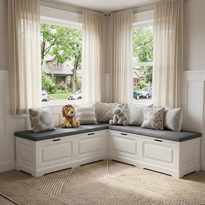 PAKASEPT L-Shape Storage Bench with Cushion, Backless Corner Bench Nook with Storage, Kitchen Dining Nook Bench with Hidden Storage for Dining Room, Kitchen, Entryway
