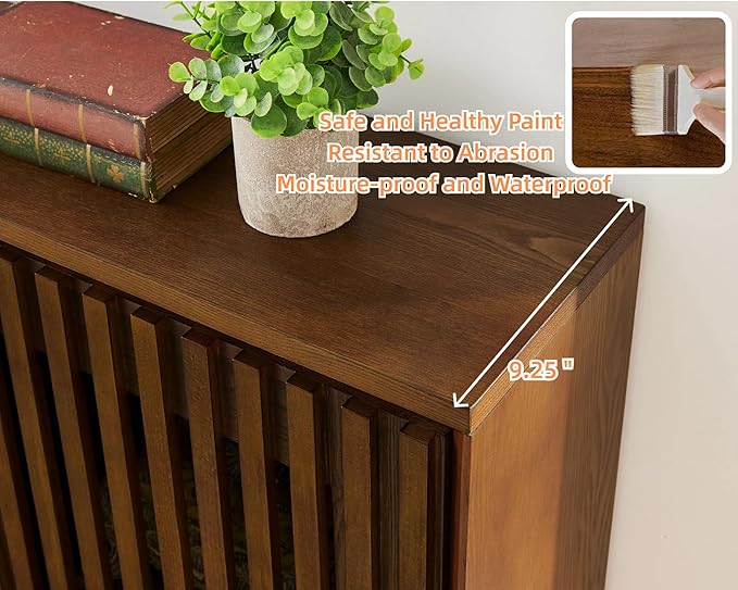 LKTART Mid Century Modern Sideboard Buffet Cabinet, Narrow Credenza Storage Cabinet with 2 Doors,Media Console Table for Living Room,Entryway,Hallway-Walnut