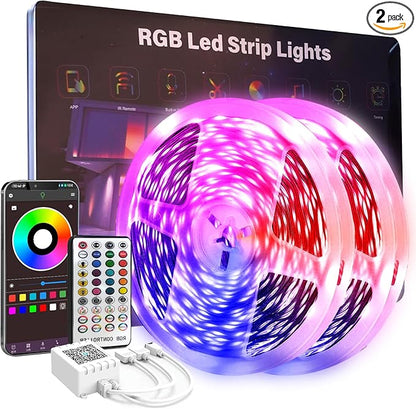 100 FT Led Lights for Bedroom, Music Synchronized RGB Bluetooth LED Lights, Smart Application and Remote Control Color Change LED Light Strips, Used for Home Room Lighting Decoration