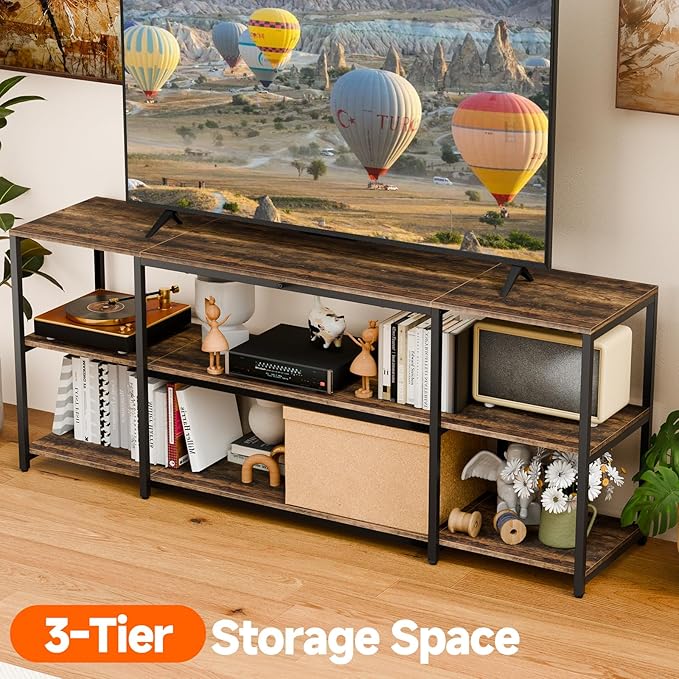 Aquzee TV Stand for 55 Inch TV, 49.2” Wide Entertainment Center with Open Storage, Wood & Metal Console Table and Media Furniture for Living Room Bedroom, Rustic Brown