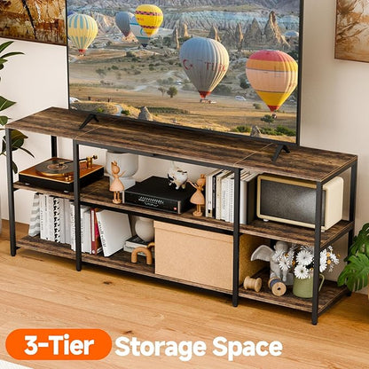 Aquzee TV Stand for 55 Inch TV, 49.2” Wide Entertainment Center with Open Storage, Wood & Metal Console Table and Media Furniture for Living Room Bedroom, Rustic Brown
