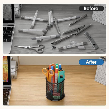 MaxGear Pen Holder, 3 Pack Pencil Holder for Desk, Premium Mesh Metal Desk Organizer with Non-Slip EVA Pad, Desk Accessories & Workspace Organizers for Home, School & Office, Black, 3.7’’ Tall
