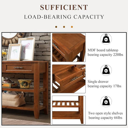 LKTART Solid Wood Console Table Entryway Table with Storage Drawers and Shelves Sofa Tables (42" Brown)