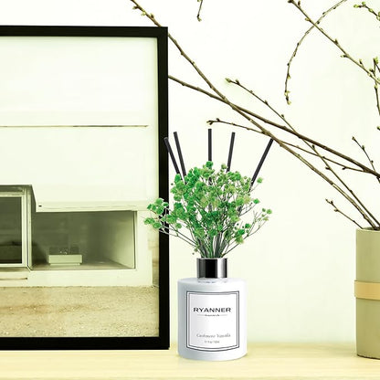 RYANNER Reed Diffuser Set,5.1 fl oz Cashmere Vanilla Scent Diffuser with Sticks Home Fragrance Reed Diffuser with Essential Oil for Bathroom Shelf Decor&Air Freshener,Home Bathroom Office Decor&Gifts