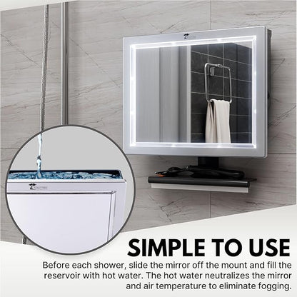 ToiletTree Products Deluxe LED Fogless Shower Mirror with Squeegee Anti-Fog Mirror - Adjustable Shaving Mirror with a Squeegee - Rust-Proof, Impact-Resistance Bathroom Shower Mirror