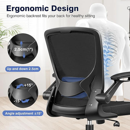 Ergonomic Office Chair, Mesh Computer Chairs with Lumbar Support, Swivel Desk Chair with Flip-up Arms and Adjustable Height, Black Pack of 8