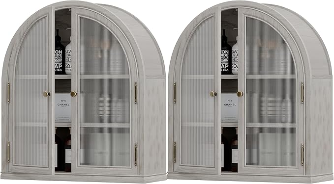 Chogori Arched Bathroom Wall Cabinet, 27x24x9 Inch Over The Toilet Storage Cabinet with Acrylic Doors & 3 Adjustable Shelves, Wall Mounted Cabinet for Bathroom, Kitchen, Laundry Room, 2PCS, Gray