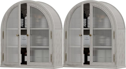 Chogori Arched Bathroom Wall Cabinet, 27x24x9 Inch Over The Toilet Storage Cabinet with Acrylic Doors & 3 Adjustable Shelves, Wall Mounted Cabinet for Bathroom, Kitchen, Laundry Room, 2PCS, Gray