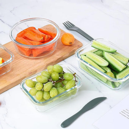 KOMUEE 24 Pieces Glass Food Storage Containers Set, Meal Prep Containers, BPA-Free Airtight Glass Storage Containers with lids,Freezer, Microwave and Oven Safe,White