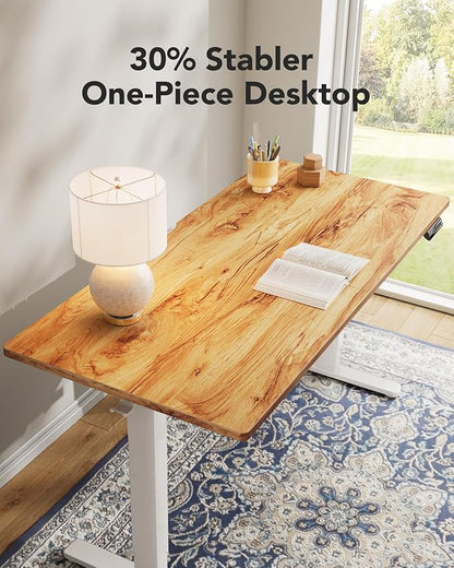 HUANUO Electric Standing Desk, Whole Piece Desktop, Adjustable Height Computer Desk, 4 Height Memory Settings, Sit Stand Up Desks for Home Office, 60" x 24", Light Vintage