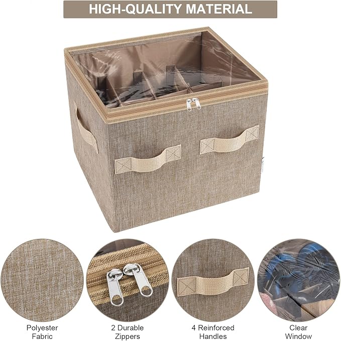Moteph Shoe Organizer for Closet - Shoe Storage Organizer for Closet Organization with Clear Cover & Adjustable Dividers, Shoe Rack & Basket - (Light Brown, Small - 12 Pairs)