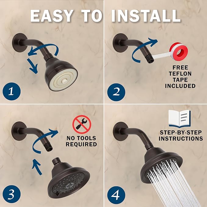 Aqua Elegante Massage Shower Head With Mist - High Pressure Boosting, Adjustable Massaging Rainfall Showerhead For Low Flow Showers With Water Saving Nozzles - 1.8 GPM - Oil-Rubbed Bronze
