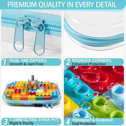 YQBRAO 3-Pack Large Clear Hard Shell Zipper Case, 1.2mm Rigid Toy & Cosmetic Bags, Heavy-Duty Diaper Bag Pouch Set with YKK Zippers, Waterproof Travel & Makeup Storage (Blue)