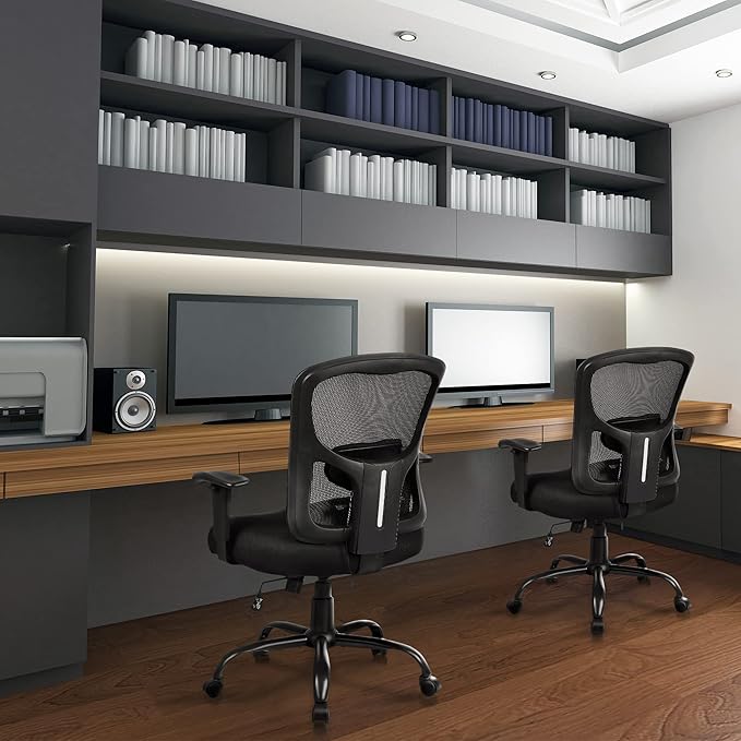 Bigroof Big and Tall Office Chair 500LBS Ergonomic Mesh Desk Chair with Adjustable Lumbar Support Arms Wide Seat Task Executive Rolling Swivel Chair for Heavy People (Black-500LBS)