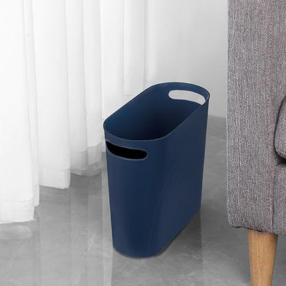 rejomiik Small Trash Can, 3.5 Gallon Slim Garbage Can Plastic Waste Basket with Handles Container Bin for Narrow Spaces Bathroom, Bedroom, Kitchen, Office at Home, Navy