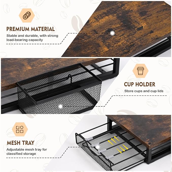 Coffee Pod Holder for Countertop Coffee Bar Organizer 45 Capacity Capsule Pods Storage Coffee Pod Drawer for Coffee Pods Holder Organizer with Sliding Basket for Home Kitchen Office Coffee Bar Station