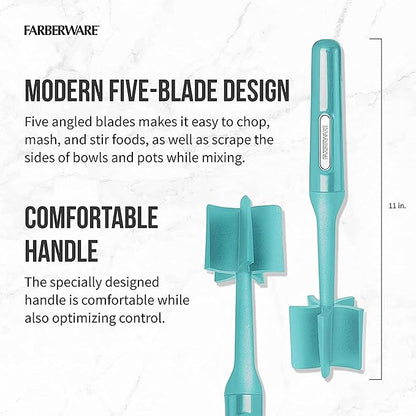 Farberware Heat Resistant Nylon Meat and Potato Masher, Safe for Non-Stick Cookware, Aqua Sky