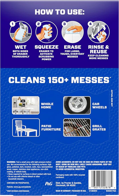 Mr. Clean Magic Eraser Sponge, All Purpose Cleaner, Long Lasting Cleaning Scrubber, Wall, Sneaker, Oven, Kitchen, Bathroom Cleaner, Shower Cleaning Supplies, Whole Home Extra Durable XL, 6ct