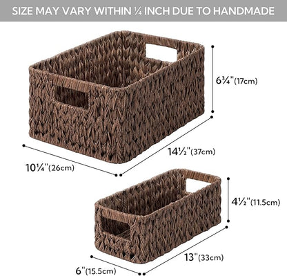 GRANNY SAYS Storage Baskets for Shelves, Waterproof Basket Set for Organizing, Toilet Wicker Basket Tank Topper, Wicker Baskets with Handles, Dark Brown, 3-Pack