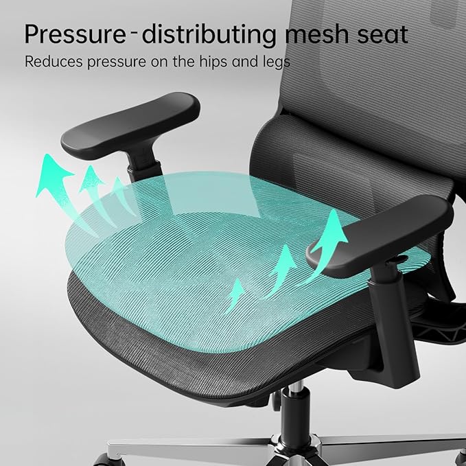 Hbada P2 Ergonomic Office Chair, Office Chair with 3D Lumbar Support, Mesh Chairs with 3D 360° Rotation Arms, 3D Headrest & Comfortable Seat, 135° Stepless Tilt Function, Black