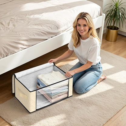 Fab totes 35L Closet Organizers and Storage, Foldable Under Bed Storage Containers, Storage bags for Organizing Bedroom, Closet, Clothing,Organization with Handle (6 Pack,Beige)