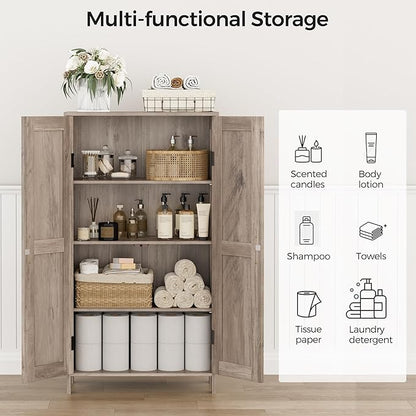 Homleke Farmhouse Bathroom Cabinet with Adjustable Shelves, Free-Standing Storage Cabinet with Barn Doors, for Kitchen, Living Room, Dining Room, Entryway, Greige