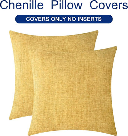 CaliTime Throw Pillow Covers Decorative 22 X 22 Inches Pack of 2 Cozy Chenille Cushion Cases for Couch Sofa Bed Living Room Home Gold