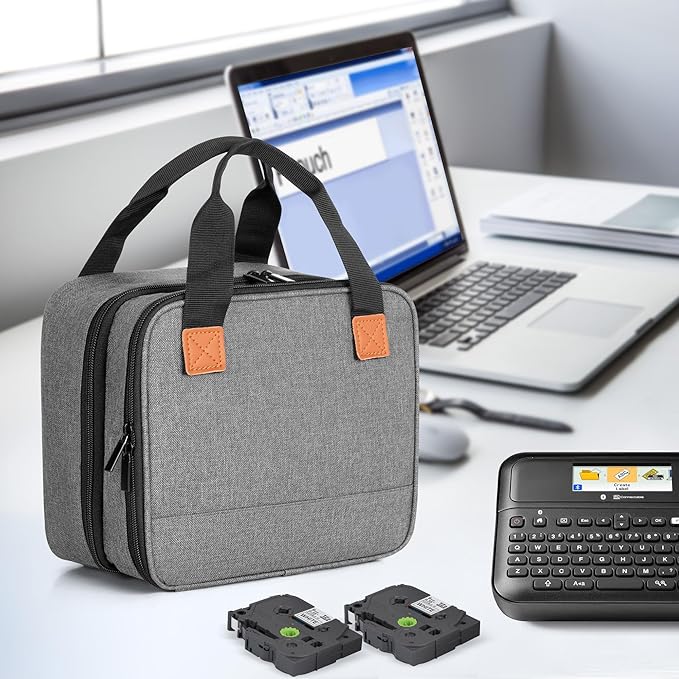 LUXJA Label Maker Carrying Case Compatible with Brother P-Touch PT-D610BT / PT-D410 / PT-D460BT, Storage Bag for Brother Label Printer with Multiple Pockets, Gray