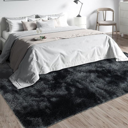 9X12 Large Area Rugs for Living Room Bedroom,Big Shag Rug for Bedroom Dorm,Soft Fluffy Indoor Carpet Plush Rugs for Living Room Home Decor(Mottling Black, 9X12 Feet)