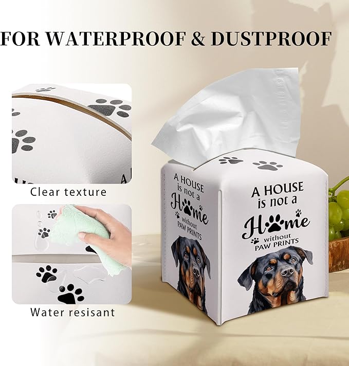 Grace Yonks Cute Rottweiler Tissue Box Cover Square, Rottweiler Dog Cube Case for Facial Tissues, 5.2" PU Leather(038)