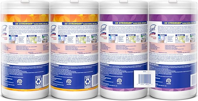 LYSOL Disinfecting Wipes, All Purpose Cleaner, Multi-Surface Antibacterial Cleaning Wipes, Household Cleaning Supplies, Dorm Essentials, Lavender + Mango Scents, 80 ct. (4 Pack)