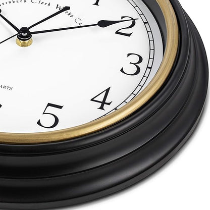 Bernhard Products Decorative Black Wall Clock 12 Inch Silent Non Ticking Battery Operated Vintage Elegant Retro Clocks for Living Room Decor, Kitchen Office Dining Room Bedroom School Classroom