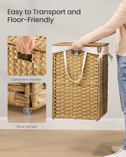 SONGMICS Laundry Hamper with Lid, 42.3 Gallon (160 L) Synthetic Rattan Clothes Laundry Basket with Lid and Handles, Foldable, Removable Liner, Goose Yellow ULCB216Y01