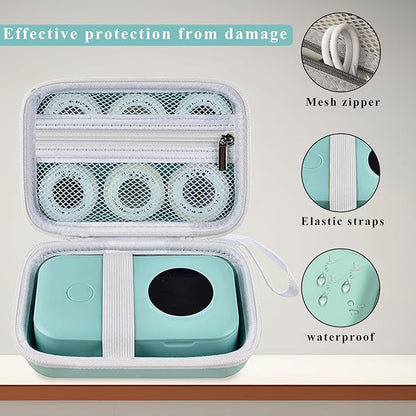 TUGUAI Label Maker Case Compatible with Phomemo D30 NiiMbot D11 D110 SUPVAN E10 Label Printer, Hard Carrying Container Storage Holder Organizer for Tape Roll, Charging Cable (Green Box Only)