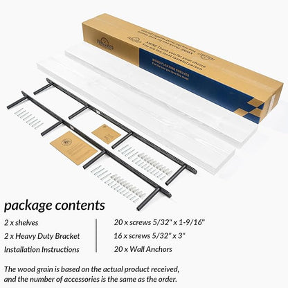 Rustic Floating Shelves 60 inch Long 8 "deep Set of 2, Heavy Duty Wood Wall Mounted Shelves for Bathroom Living Room Kitchen,Book Shelves with Thickened Hidden Bracket-White