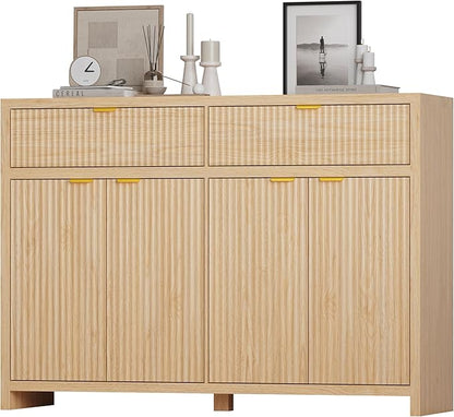 Fluted Sideboard Buffet Cabinet with Storage and Large Drawers, 55" W Credenza Storage Cabinet for Living Room or Entryway, 40'' H Farmhouse Buffet Table with Adjustable Shelves, Console Cabinet