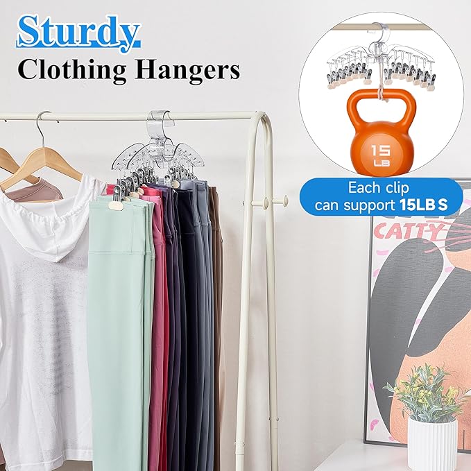 Clear Legging Organizer for Closet Hanging, 2 Pack 28 Coated Metal Clips Space Saving Pants Hangers, Wardrobes Organizer and Storage in Gym Bedroom Apartment