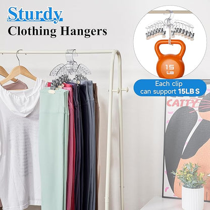 Clear Legging Organizer for Closet Hanging, 2 Pack 28 Coated Metal Clips Space Saving Pants Hangers, Wardrobes Organizer and Storage in Gym Bedroom Apartment
