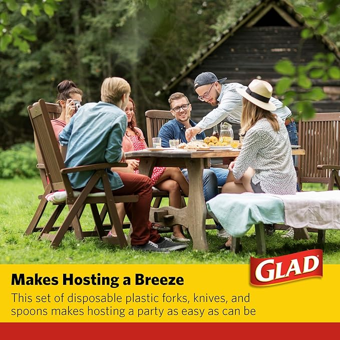 Glad Plastic Heavy Duty Clear Cutlery, 120ct Mixed Forks, Knives, and Spoons| 120 Pieces Set of Heavy Duty Disposable Party Utensils, Sturdy Cutlery