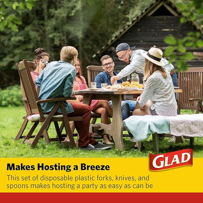 Glad Plastic Heavy Duty Clear Cutlery, 120ct Mixed Forks, Knives, and Spoons| 120 Pieces Set of Heavy Duty Disposable Party Utensils, Sturdy Cutlery