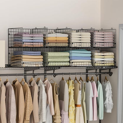 4-Tier Stackable Closet Organizers and Storage Shelves, Foldable Closet Shelf Organizer System, Stackable Storage Bins Drawers for Closet Organizer System, Black(Patent 30022416, 15.7"x11.8"x34.64")