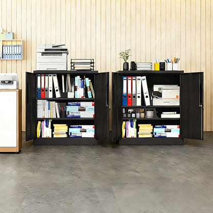 Garage Metal Storage Cabinet with Lock, H35.5 Short Storage Cabinet with Adjustable Shelves and Doors, Metal Tool Cabinet Lockable for Garage, Utility Room