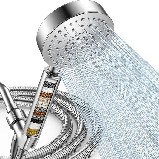 FEELSO Filtered Shower Head with Handheld, 6 Spray High Pressure ALL METAL Shower Head with Filters for Hard Water - Remove Chlorine, Reduce Dry Itchy Skin, Extra-long 72" Hose and Brass Holder