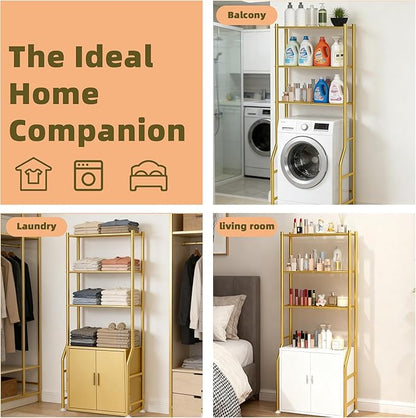 Livilord 3-Tier Over The Toilet Storage Rack, Space Saver Metal Bathroom Shelves, Freestanding Over Toilet Bathroom Organizer for Bathroom/Living Room (Gold)
