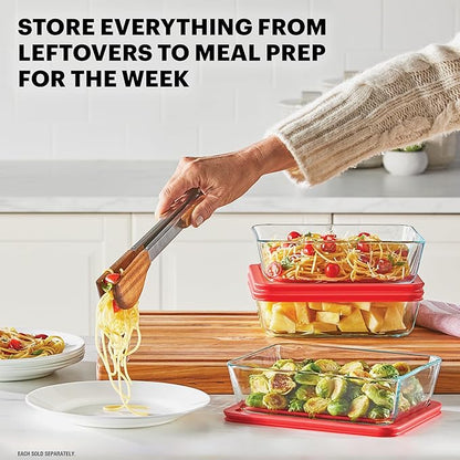 Pyrex Simply Store Glass Food Storage Container, Snug Fit Non-Toxic Plastic BPA-Free Lids, Freezer Dishwasher Microwave Safe, 6 Cup