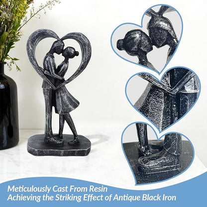 Wedding Anniversary Engagement Gifts for Couples,Room Decor Love Figurines,Black Resin Couple Heart Sculpture,Aesthetic Statue Knick Knacks for Bedroom, Living Room, Desk, Coffee Table