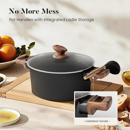 Kitchen Academy Non Toxic Pots and Pans Set Non Stick - 10 Pcs Induction Ceramic Cookware Set, Healthy Nonstick Black Cooking Pans Set, PFAS/PTFE/PFOA & PFOS Free