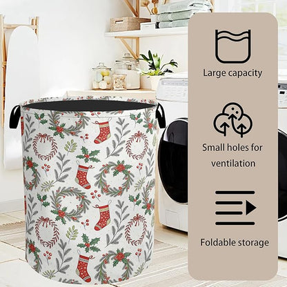 Christmas Foldable Laundry Hamper - Waterproof Fabric Storage Basket with Handles, Clothes Hampers for Laundry,Bedroom,Dorm