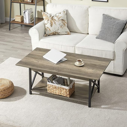 GreenForest Coffee Table with Storage, 43 inch Large Modern Coffee Tables for Living Room, X-Frame Design Farmhouse Coffee Table Space Saving Living Room Tables, Easy Assembly, Grey Wash